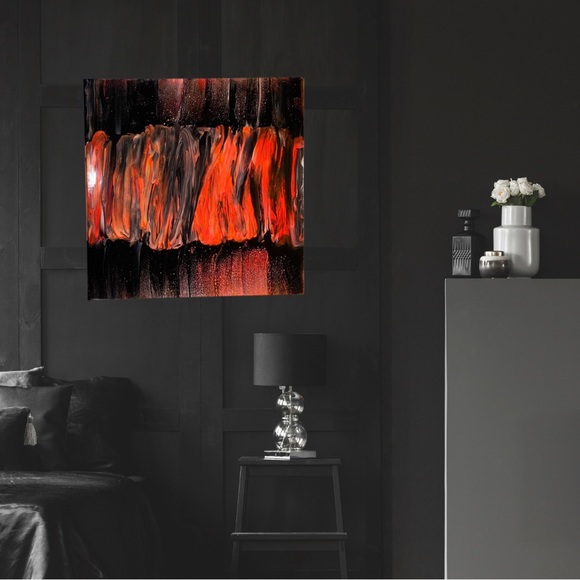 Hand painted 20x20 abstract Acrylic fluid art canvas painting neon and black - Picture 3 of 12